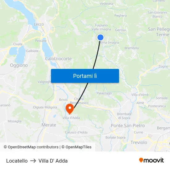 Locatello to Villa D' Adda map