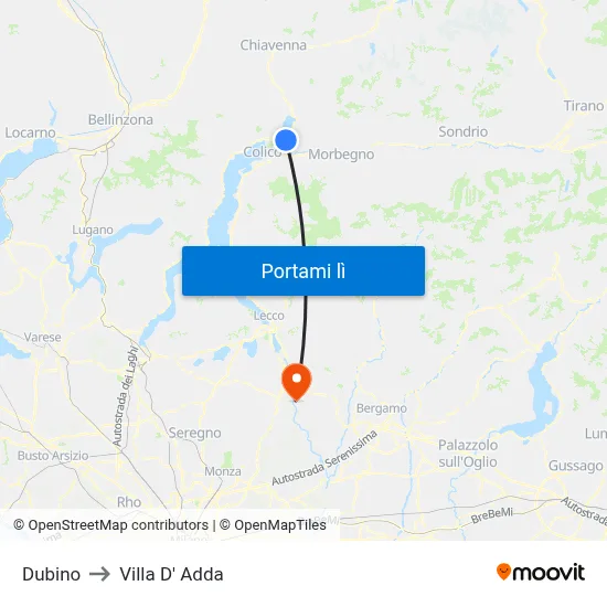 Dubino to Villa D' Adda map