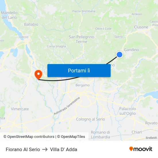 Fiorano Al Serio to Villa D' Adda map