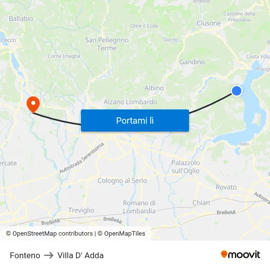 Fonteno to Villa D' Adda map