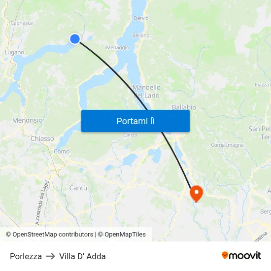 Porlezza to Villa D' Adda map