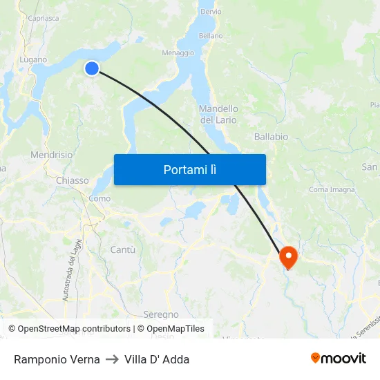 Ramponio Verna to Villa D' Adda map