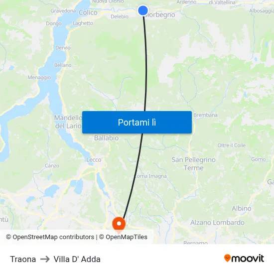 Traona to Villa D' Adda map