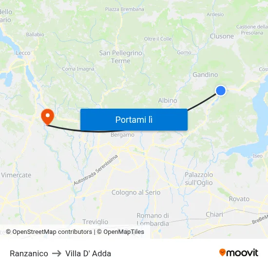 Ranzanico to Villa D' Adda map
