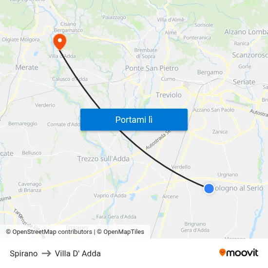 Spirano to Villa D' Adda map
