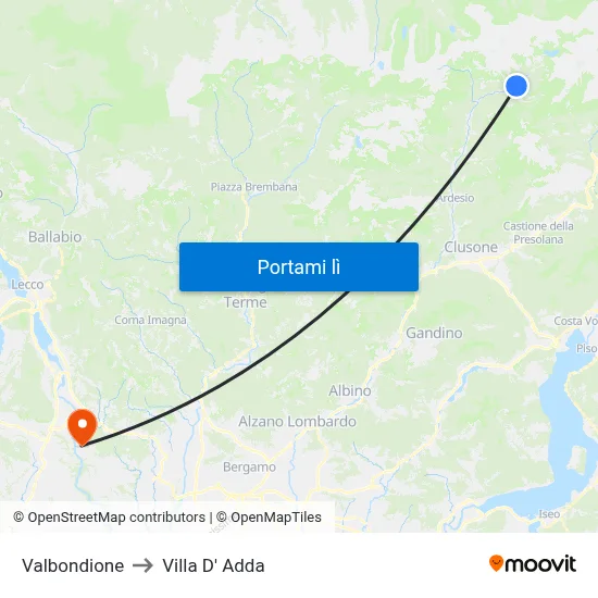 Valbondione to Villa D' Adda map
