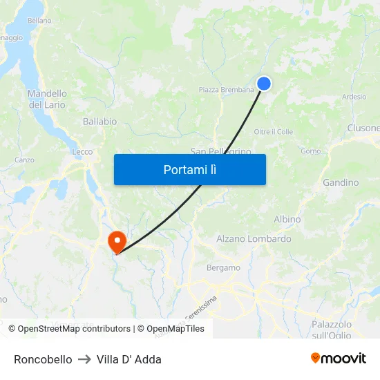 Roncobello to Villa D' Adda map
