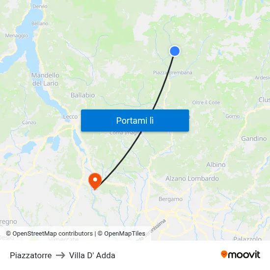 Piazzatorre to Villa D' Adda map
