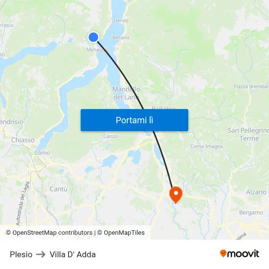 Plesio to Villa D' Adda map