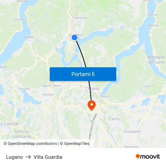 Lugano to Villa Guardia map