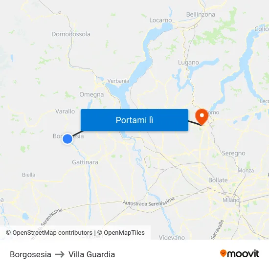 Borgosesia to Villa Guardia map