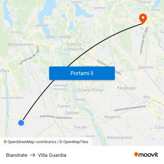 Biandrate to Villa Guardia map