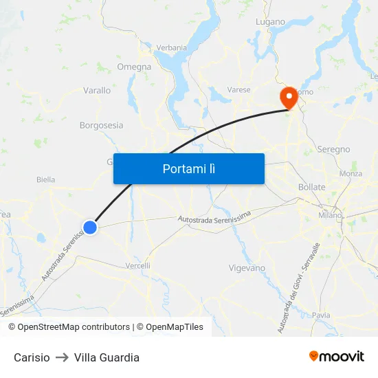 Carisio to Villa Guardia map