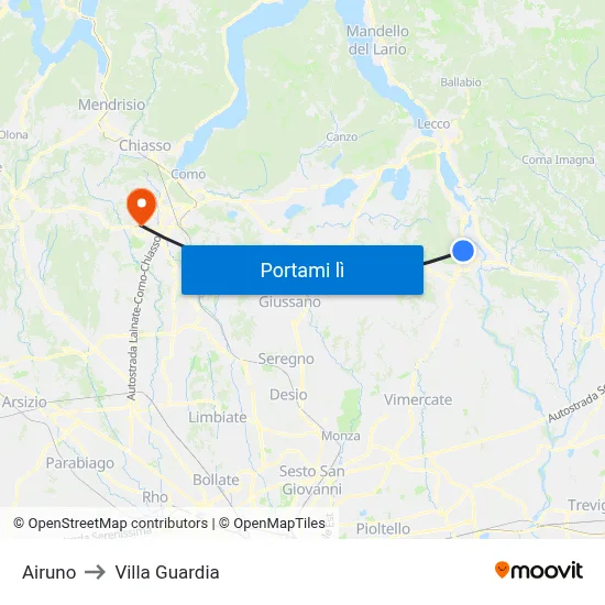 Airuno to Villa Guardia map