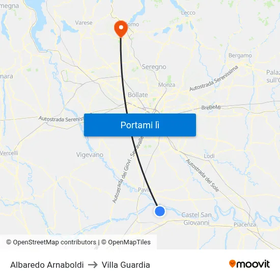 Albaredo Arnaboldi to Villa Guardia map