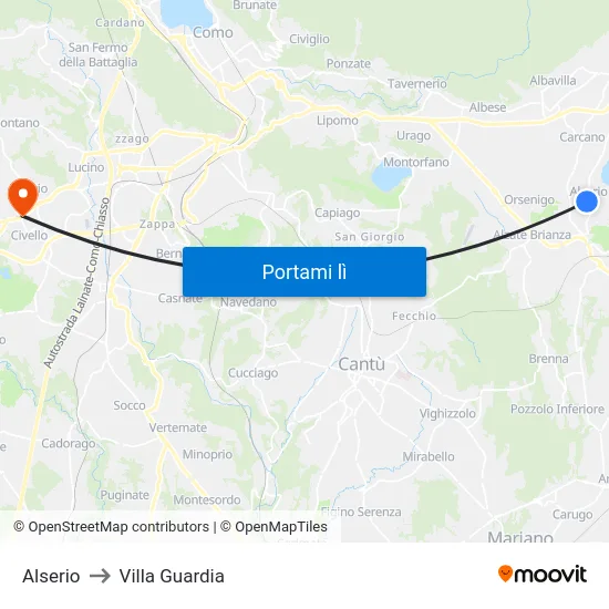 Alserio to Villa Guardia map
