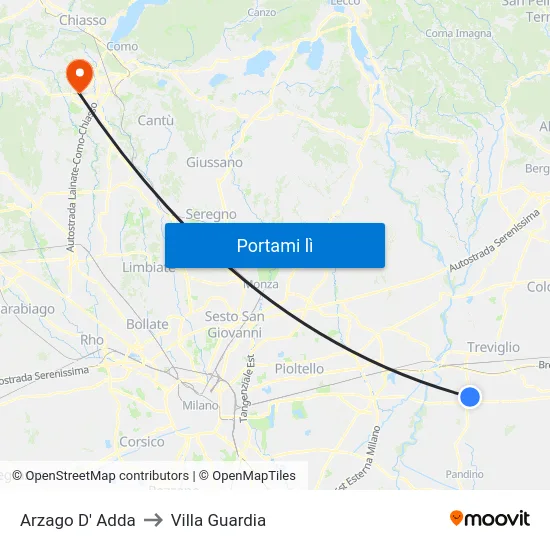 Arzago D' Adda to Villa Guardia map