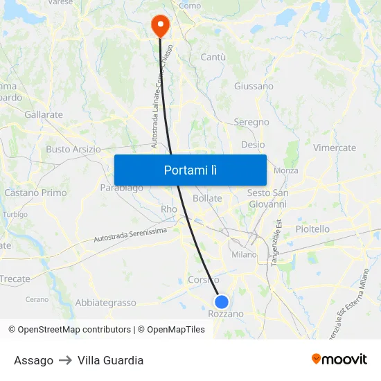 Assago to Villa Guardia map