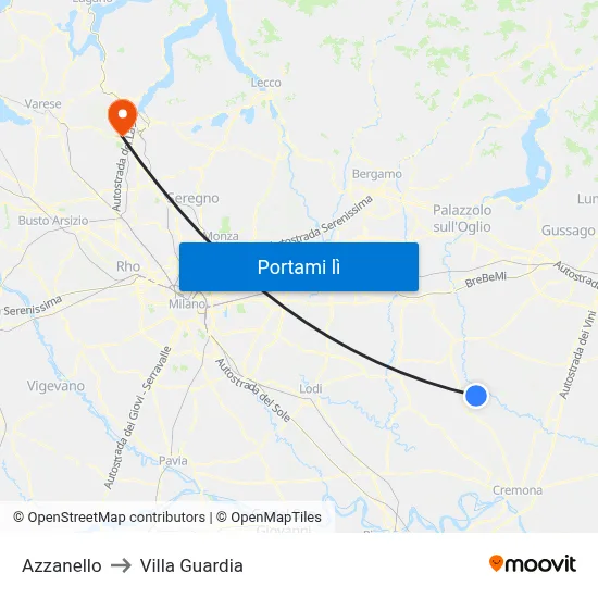 Azzanello to Villa Guardia map
