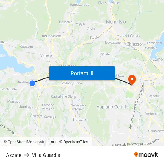 Azzate to Villa Guardia map