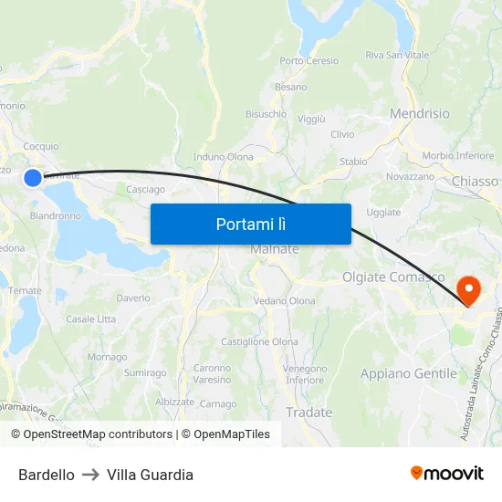 Bardello to Villa Guardia map