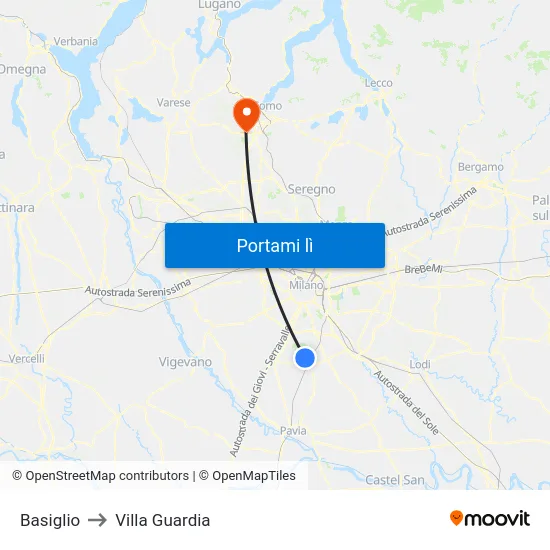 Basiglio to Villa Guardia map