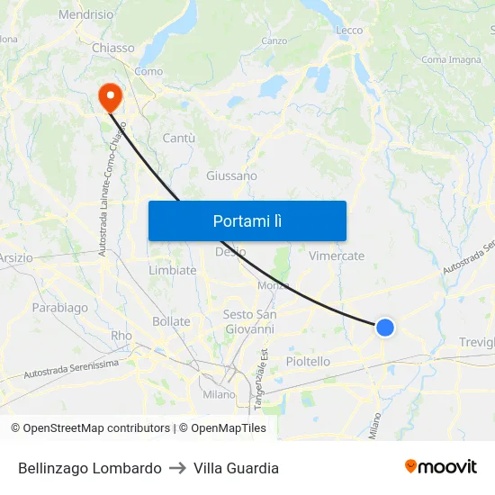 Bellinzago Lombardo to Villa Guardia map