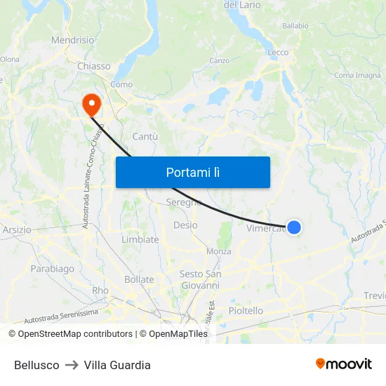 Bellusco to Villa Guardia map