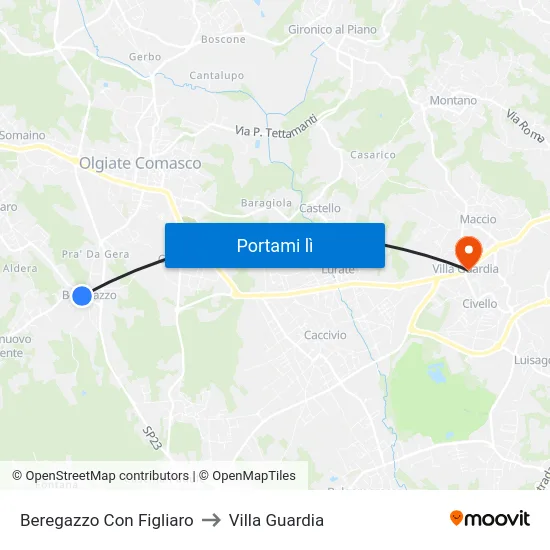 Beregazzo Con Figliaro to Villa Guardia map