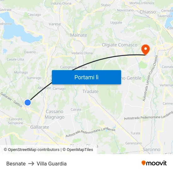 Besnate to Villa Guardia map
