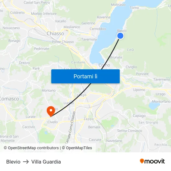 Blevio to Villa Guardia map