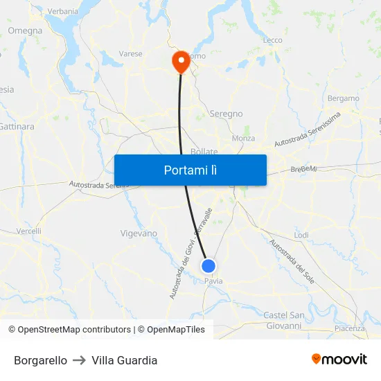Borgarello to Villa Guardia map
