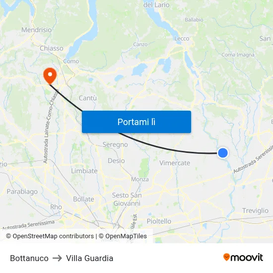 Bottanuco to Villa Guardia map