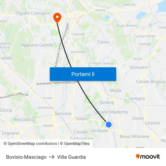 Bovisio-Masciago to Villa Guardia map