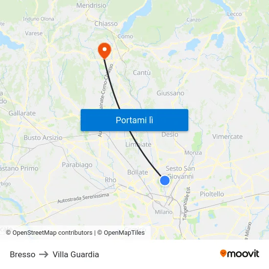 Bresso to Villa Guardia map