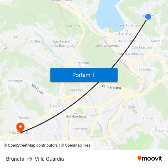 Brunate to Villa Guardia map