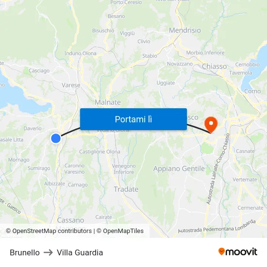 Brunello to Villa Guardia map