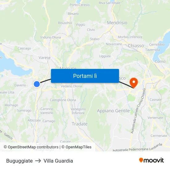 Buguggiate to Villa Guardia map
