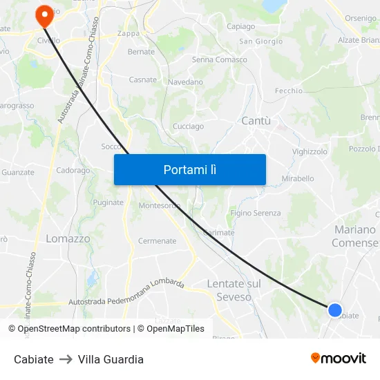 Cabiate to Villa Guardia map