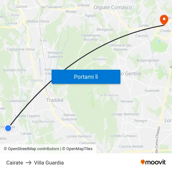 Cairate to Villa Guardia map