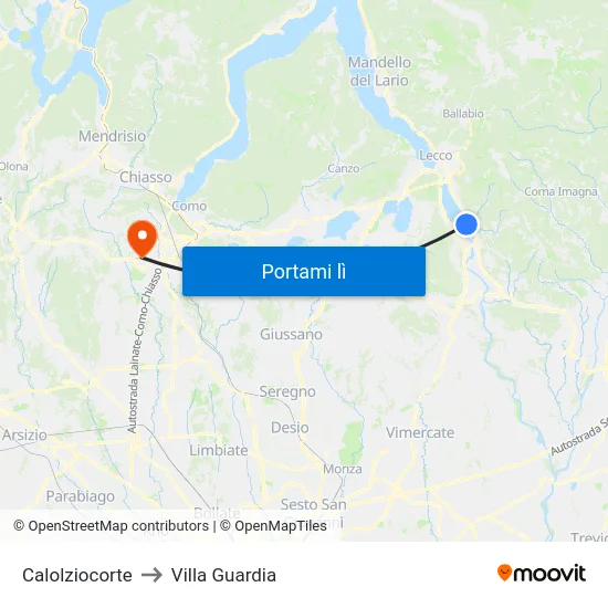 Calolziocorte to Villa Guardia map