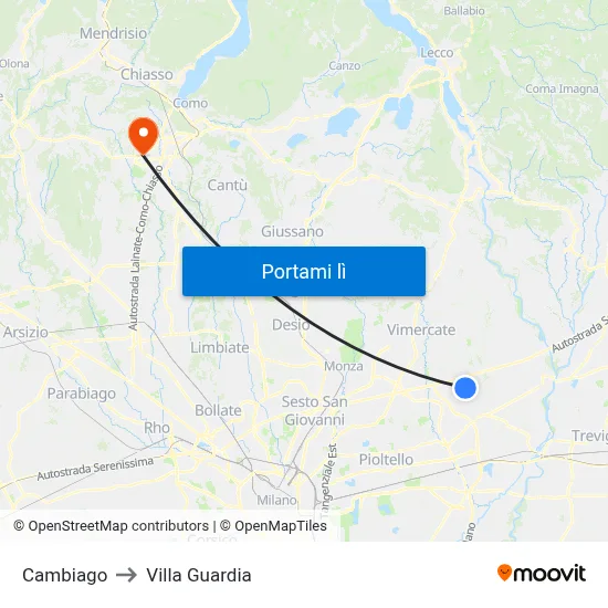 Cambiago to Villa Guardia map