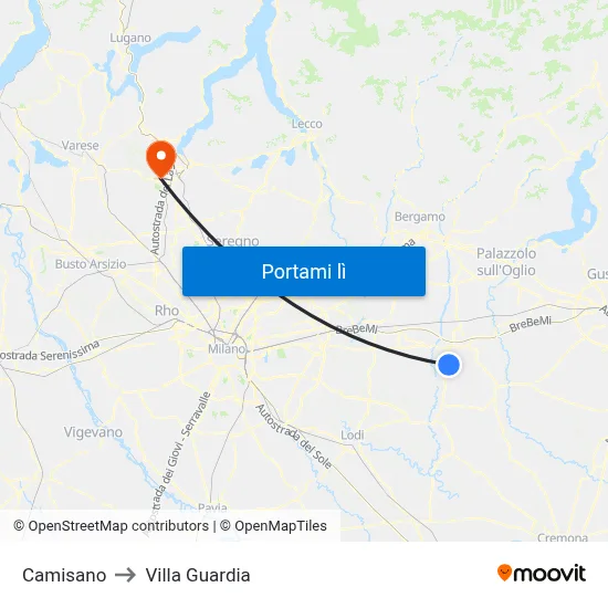 Camisano to Villa Guardia map