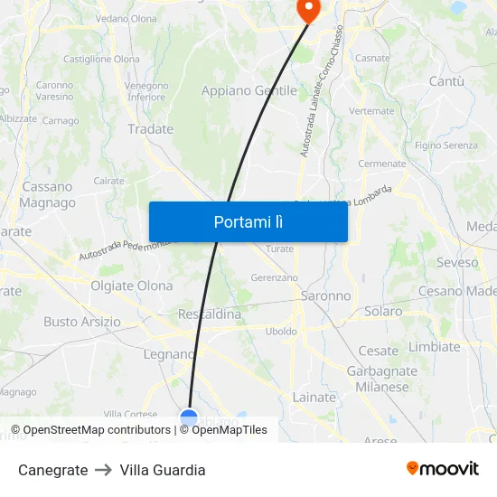 Canegrate to Villa Guardia map
