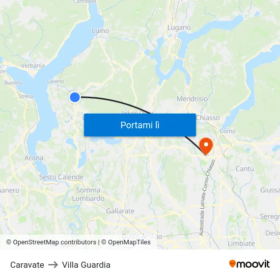 Caravate to Villa Guardia map