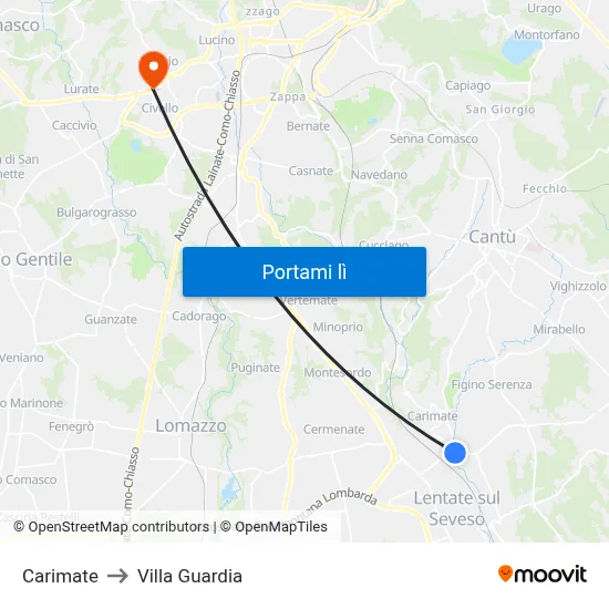 Carimate to Villa Guardia map