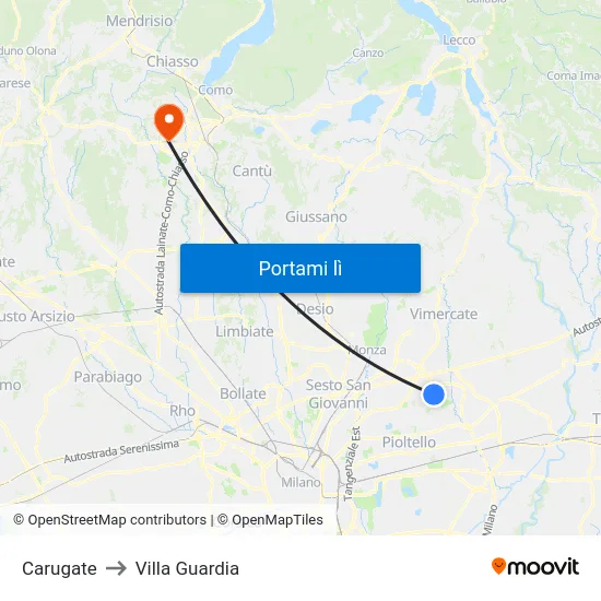 Carugate to Villa Guardia map