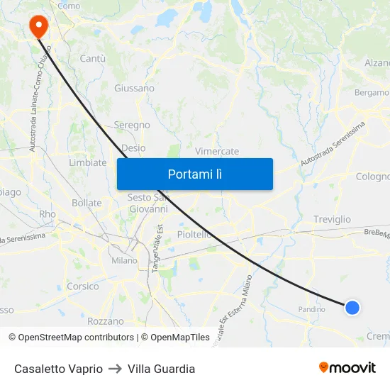 Casaletto Vaprio to Villa Guardia map