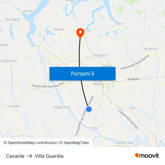 Casarile to Villa Guardia map