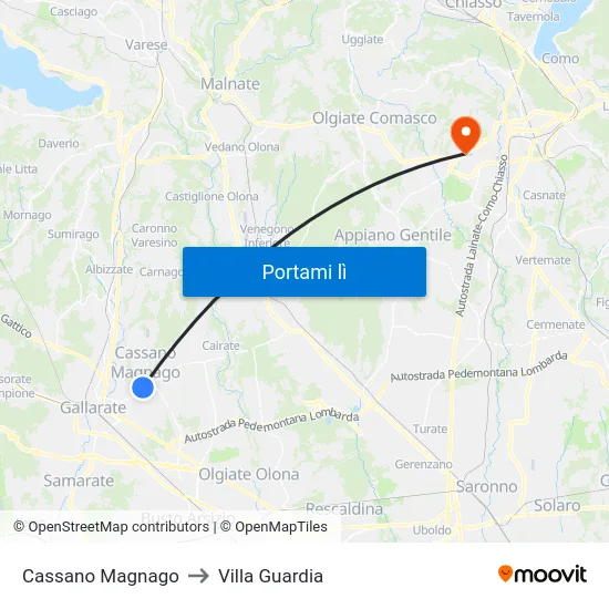 Cassano Magnago to Villa Guardia map